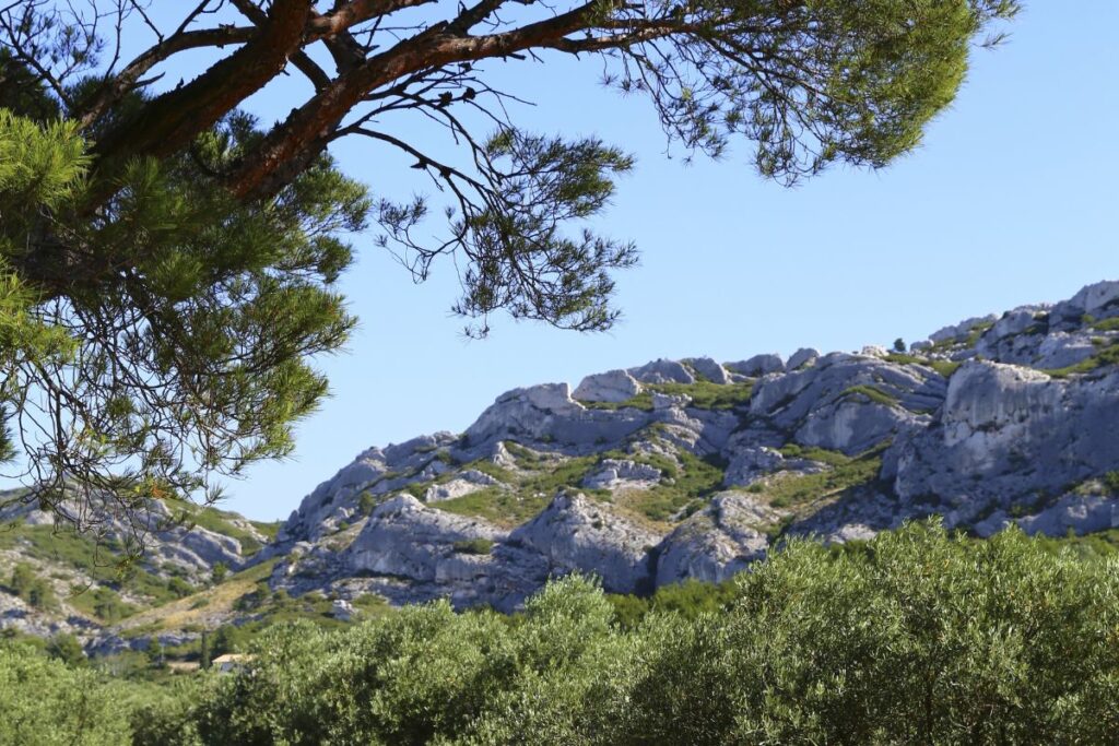 Passage rocheux aérien sur les falaises calcaires du Mont Gaussier dans les Alpilles