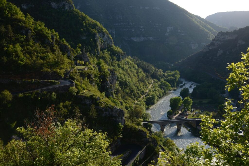 Crêtes et vallées boisées des Cévennes vues depuis un sentier de randonnée en Lozère